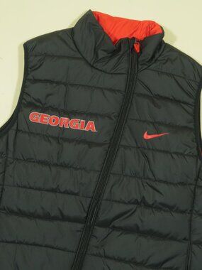 Nike Georgia Bulldogs Reversible Puffer Vest Womens L Black Red Asymmetrical Zip